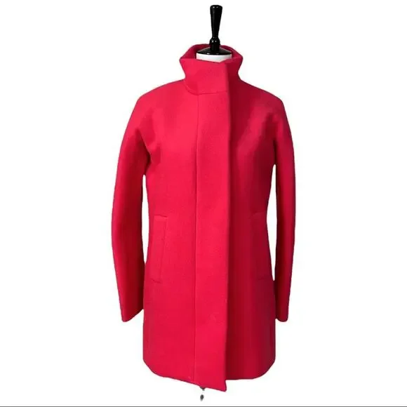 J. Crew Women's Wool Blend Stadium Cocoon Zip Front Coat Pink Women's Size 0 - Picture 2 of 12